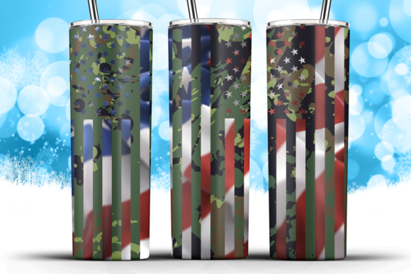American Flag Green Camo 20oz Wrap Graphic Design Asset