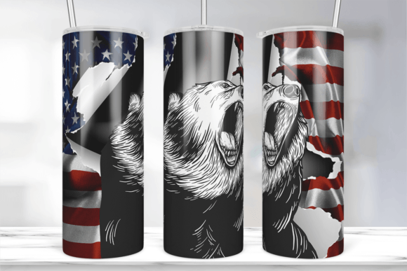 Bear American Flag 20Oz Tumbler Graphic Design Asset