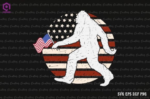 Bigfoot 4th of July American Flag Graphic for Crafts and Graphics