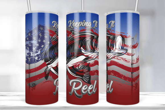 Fishing USA Flag Tumbler Wrap PNG for Crafts and Graphics