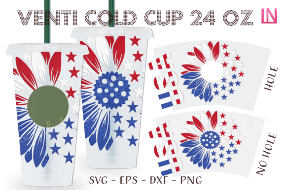 Half Sunflower USA Flag Venti Cup Wrap Graphics for Crafts