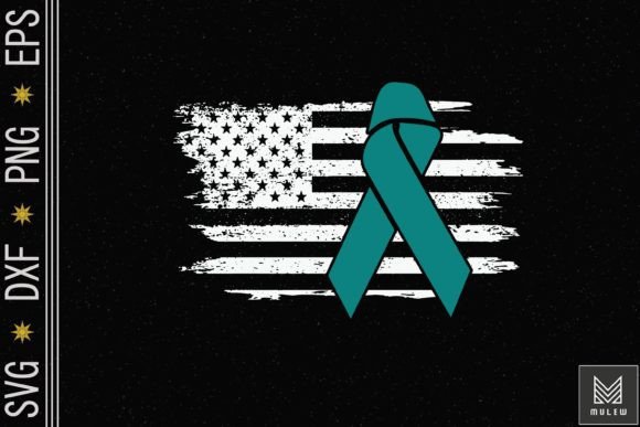PTSD Teal Ribbon Distressed US Flag Graphics for Crafts