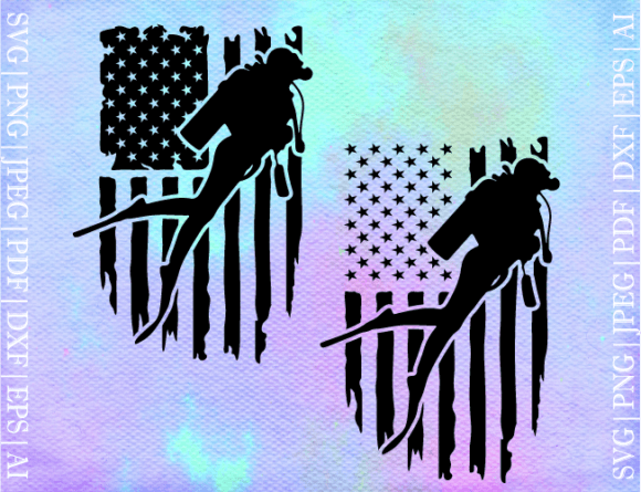 Scuba Diver US Flag Graphics for Crafts