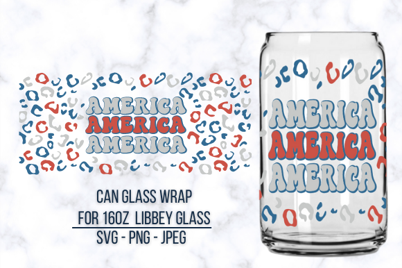 USA Flag Leopard Libbey Glass Can Wrap Graphics for Crafts